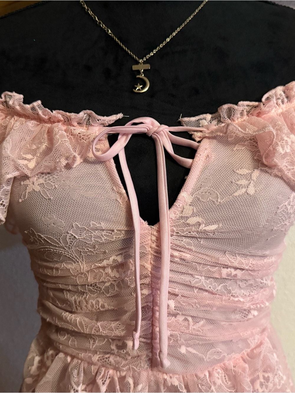 Sugar Thrillz Ruled By Love Pink Floral Lace Draped Maxi Dress •Size S• - Picture 2 of 10